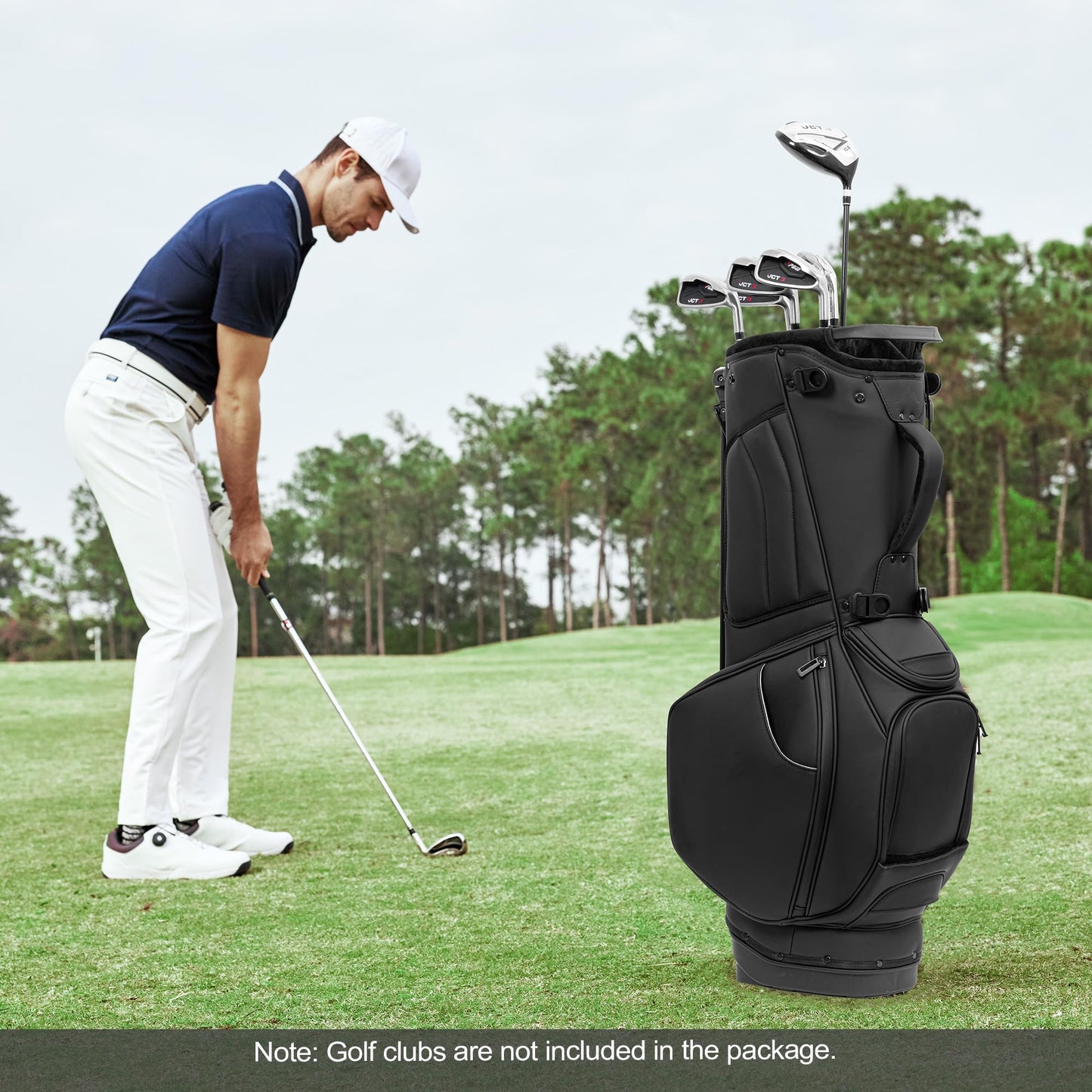 14 Way Golf Stand Bag, Lightweight Golf Bag for Men & Women, Premium Leather Golf Club Bags with Padded Ergonomic Double Strap, Full Length Dividers, Multiple Pockets Waterproof Design