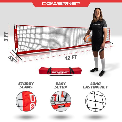 PowerNet Portable Soccer Tennis Net & Pickleball Net, Durable Weighted Metal Base, Quick Setup in Driveway, Backyard & Beach, Indoor & Outdoor Training Equipment, Includes Carry Bag (12 FT)