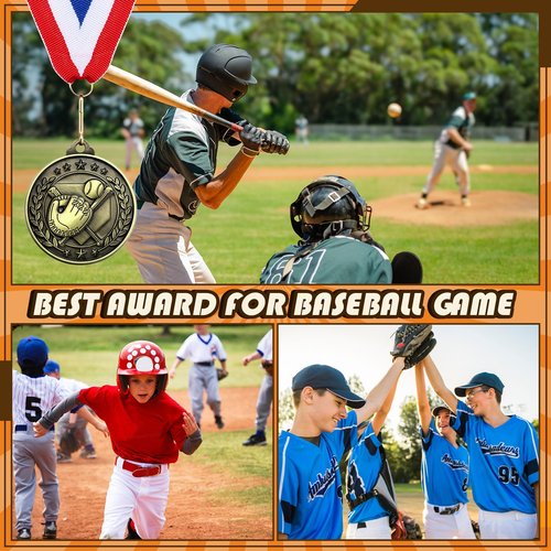 Misdary 12 Pack Medals with Neck Ribbons Team Participation Trophies for Kids Sports Awards Party Favors for Sports Competitions Celebration Gift(Bronze,Baseball)
