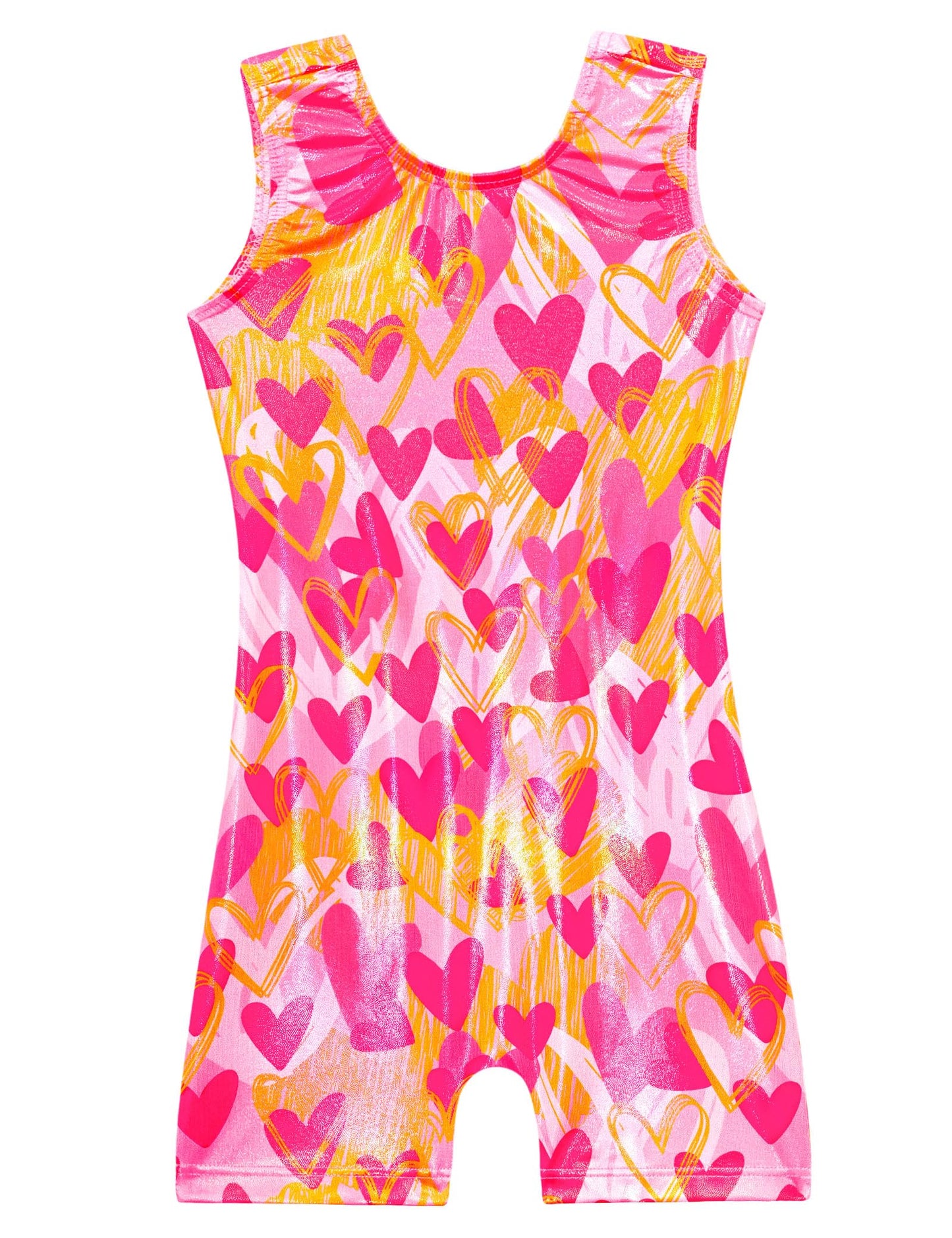Domusgo Gymnastics Leotards for Girls Size 5-6 Years Old Shiny Pink Black Heart Sleeveless Unitards