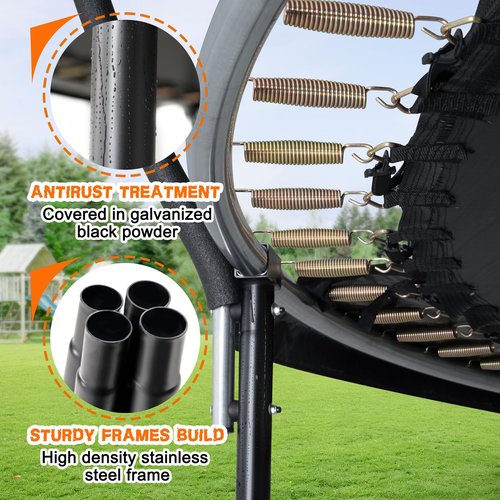 JELENS Trampoline 8FT 10FT 12FT 14FT 16FT, Recreational Trampolines with Enclosure Net and Ladder, Outdoor Anti-Rust Trampolines for Kids and Adults, ASTM (Dark Black, 14FT)