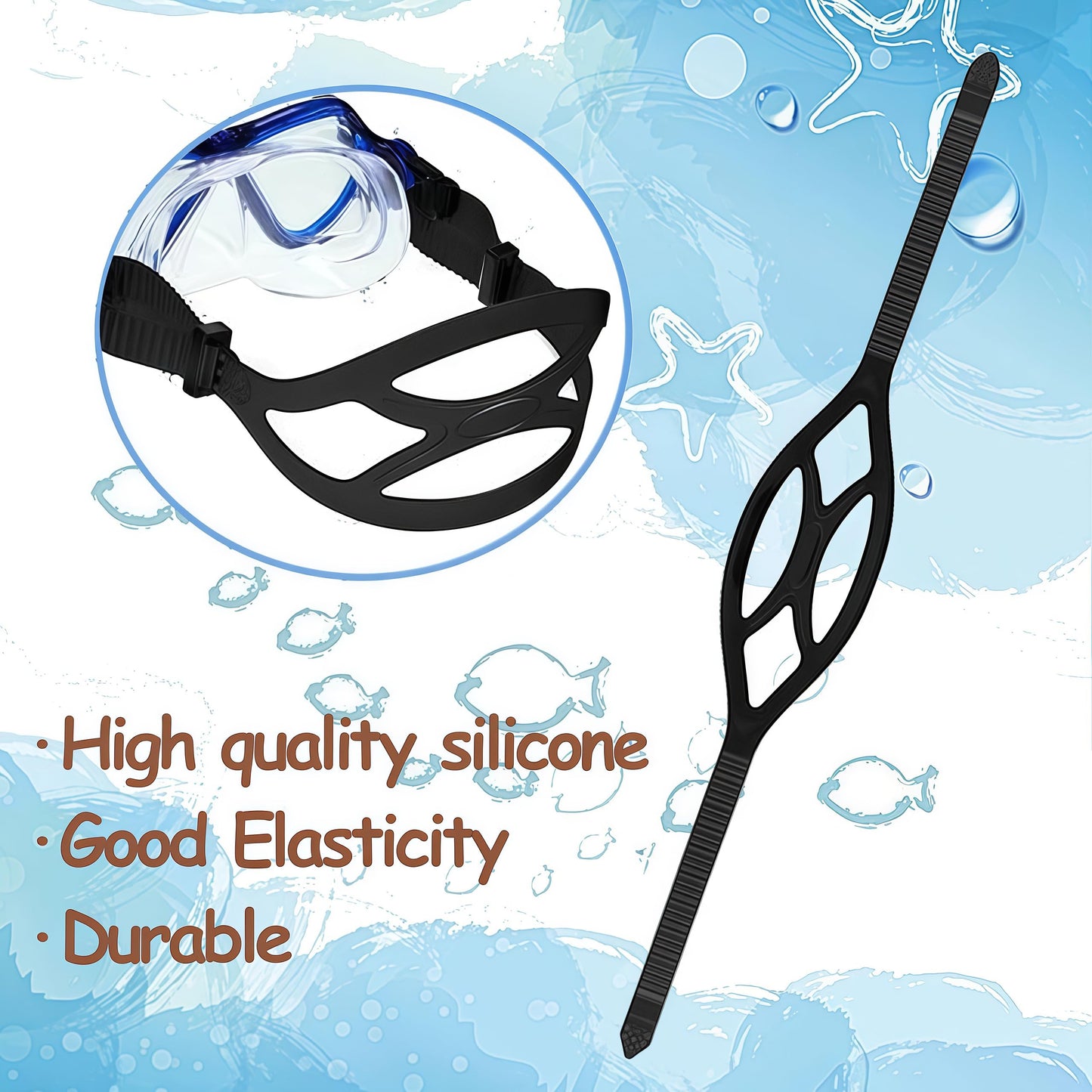 2PCS Silicone Replacement Universal Dive Scuba Mask Strap Swimming Goggles Strap for Diving Swimming Snorkeling Accessories For Diving Swim Snorkel(BLACK)