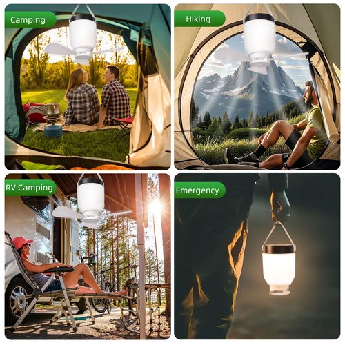 HOYECHI Camping Accessories Fan with Light - Portable Rechargeable Tent Fan with 8000mAh Battery, Remote Control & Hanging Hook - Cool Camping Gear for Tents, Outdoor, RV & Car Essentials