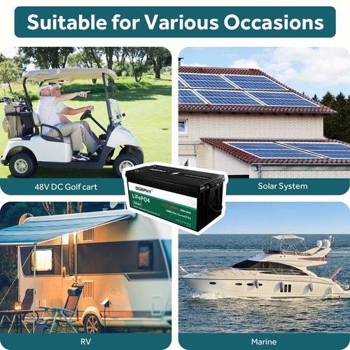 OGRPHY 48 Volt Lithium Battery for Golf Cart with 18A Charger, 48V Lithium Battery with 200A BMS, LCD & Mobile Monitor, 5.12kWh with 10.24kW Output, 1000A Peak Current for Golf Cart