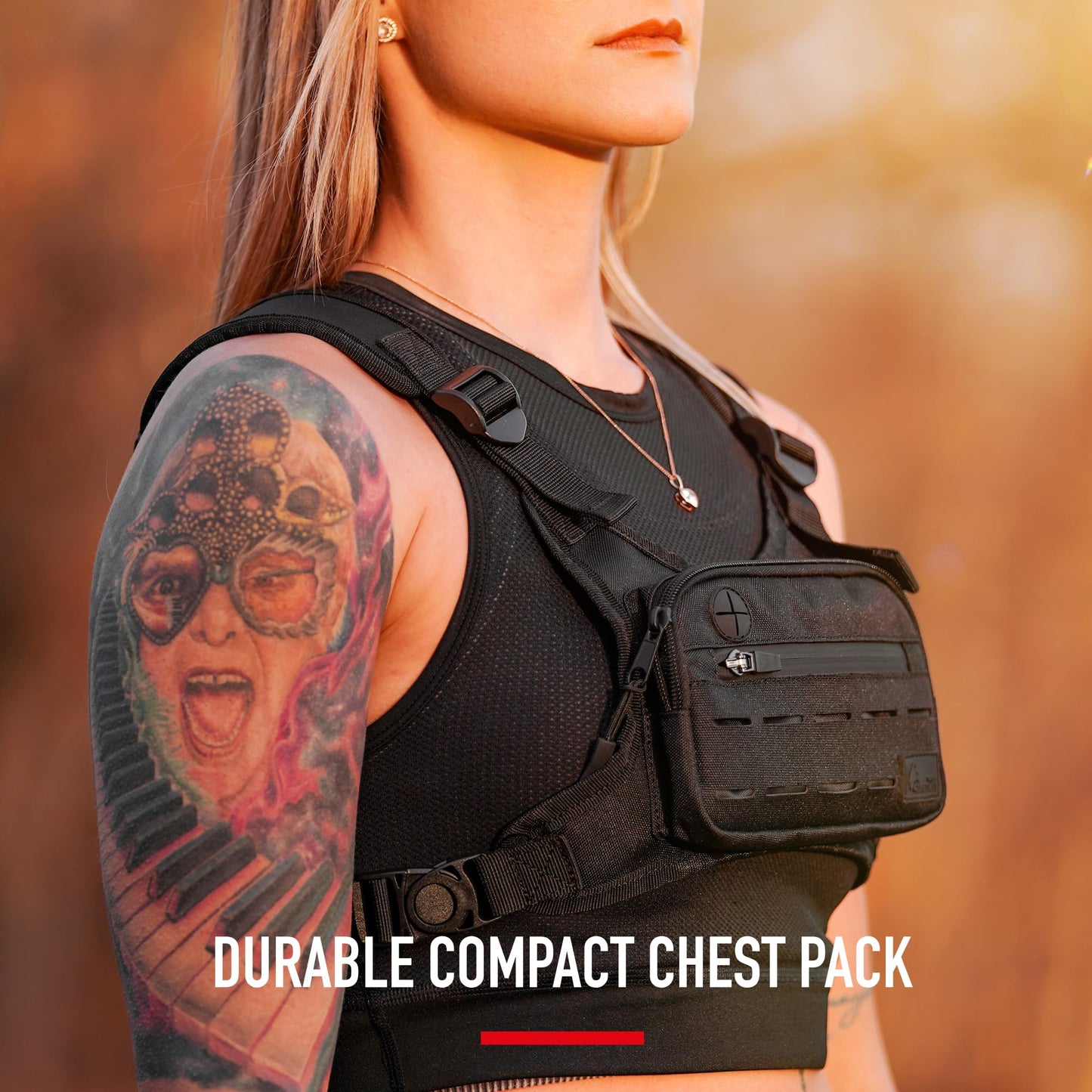 WOLF TACTICAL Men Chest Pack - Lightweight Running Vest, Water Resistant, Black