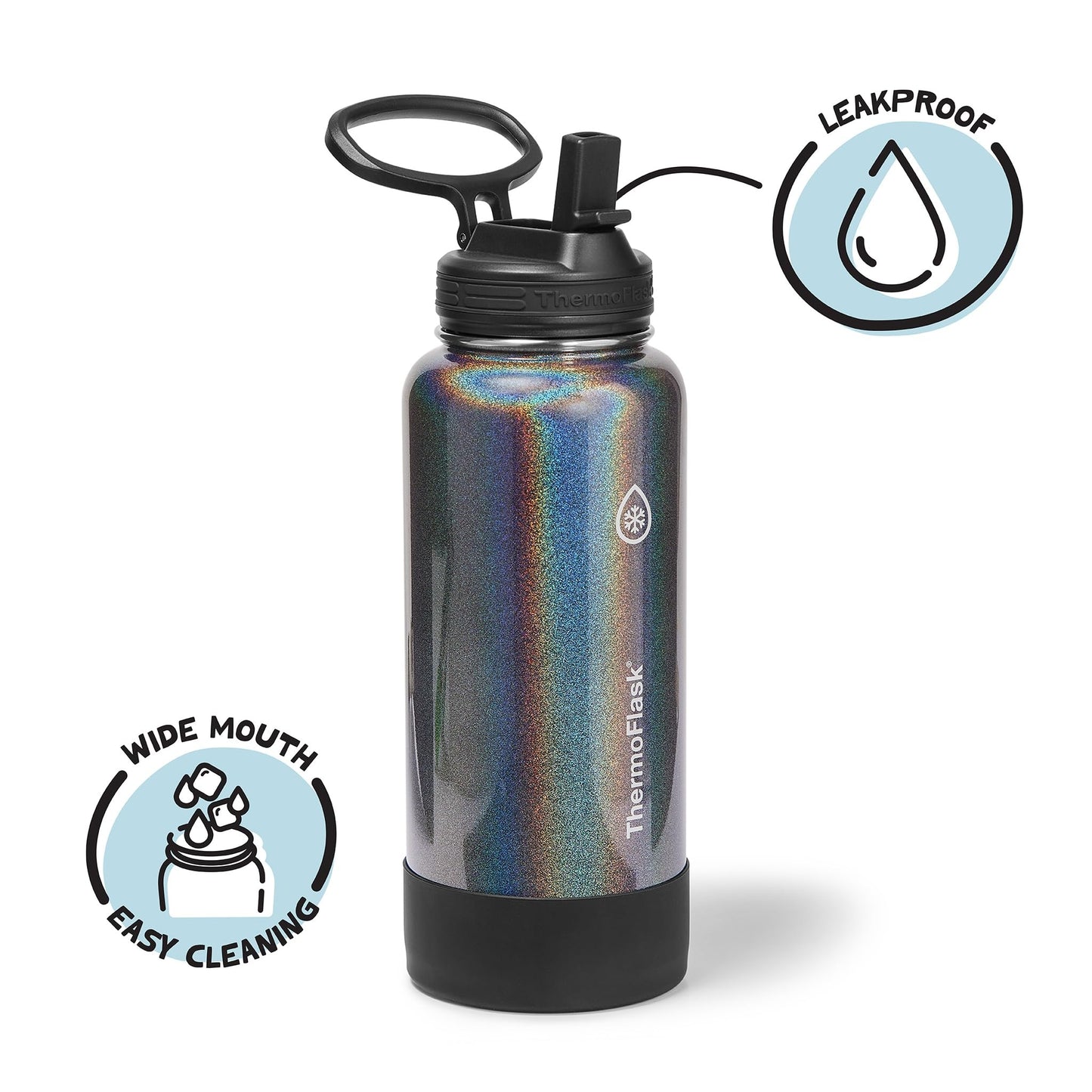 ThermoFlask Insulated Water Bottle with Spout Lid (32 oz, Iron Night) - Leakproof, Stainless Steel Water Bottle for Cold & Hot Drinks, Travel & Daily Hydration