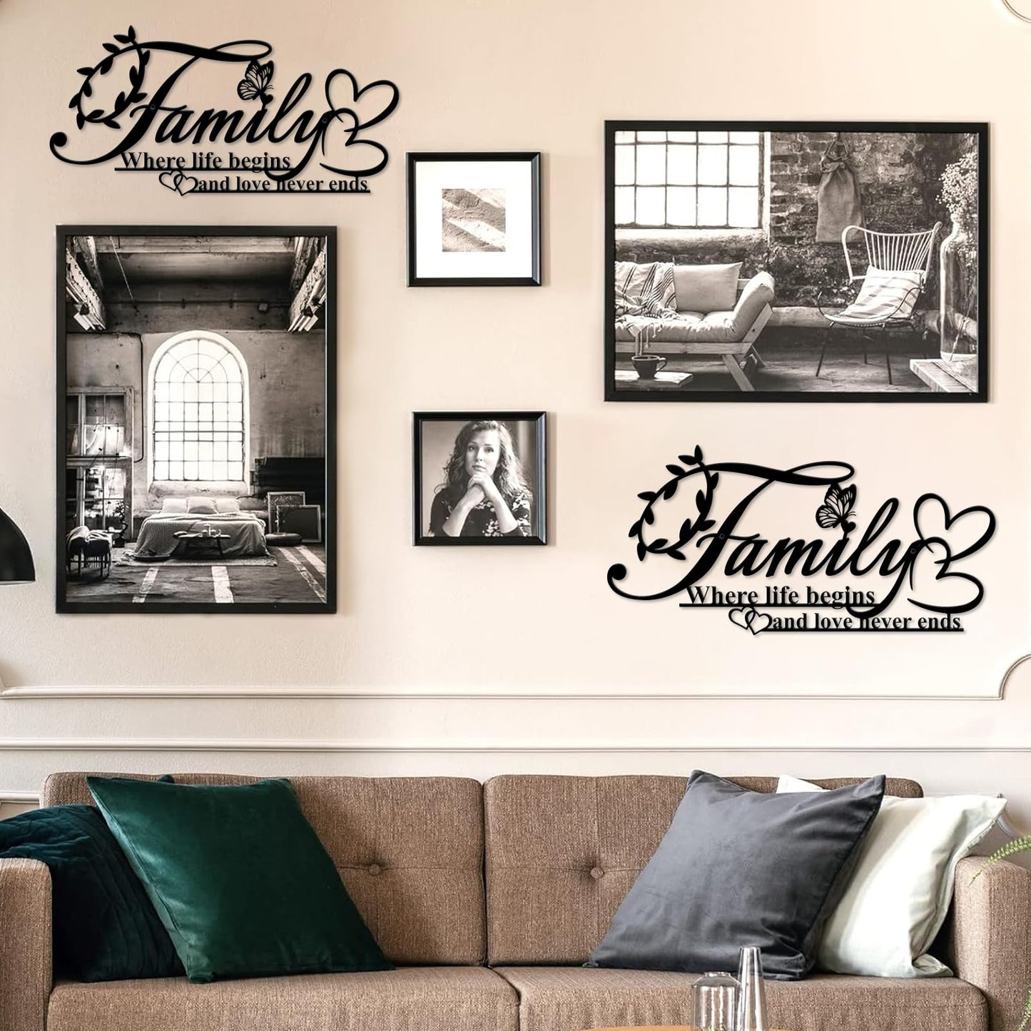 Resama Family Signs Metal Wall Decor,Where Life Begins and Love Never Ends Heart Butterflies Wall Sculpture Black Metal Family Decor for Living Room Bedroom Kitchen (Black,Small)