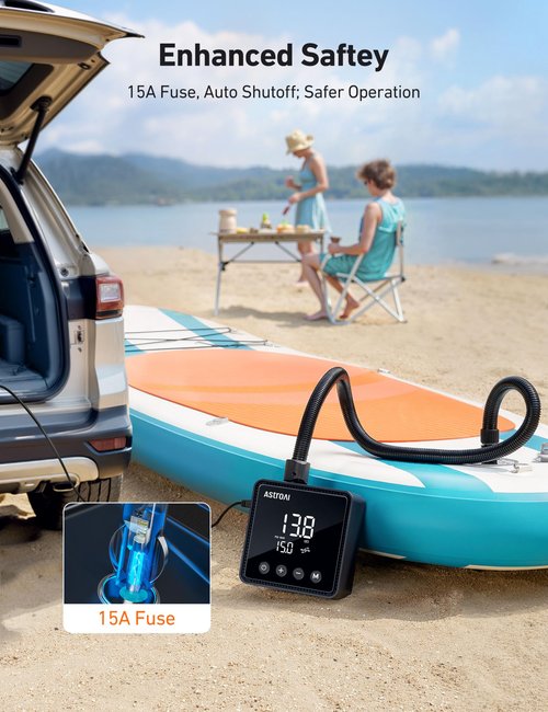 AstroAI P2 Paddle Board Pump 20PSI 12V DC Car Connector Portable,SUP Pump for Paddleboard, Air Pump with Auto-Off, Deflation Function for Paddle Board, Kayaks and Boats (Black)