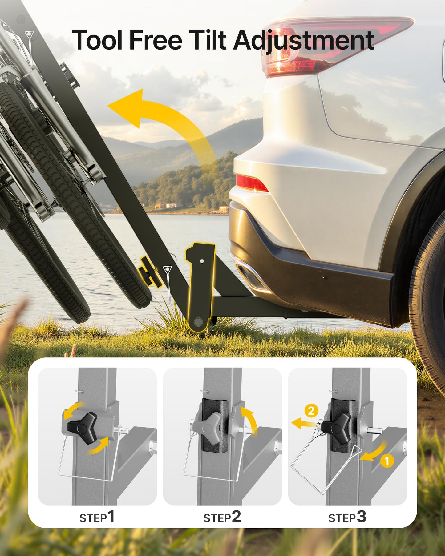 monTEK 4-Bike Rack for Cars, Trucks, SUVs with 2” Hitch, Foldable & Tiltable Bike Rack Hitch,3mm Thick Heavy-Duty Steel Frame, Hitch Bike Rack with Anti-Rattle Stability and Straps, 150 Pound Capacity