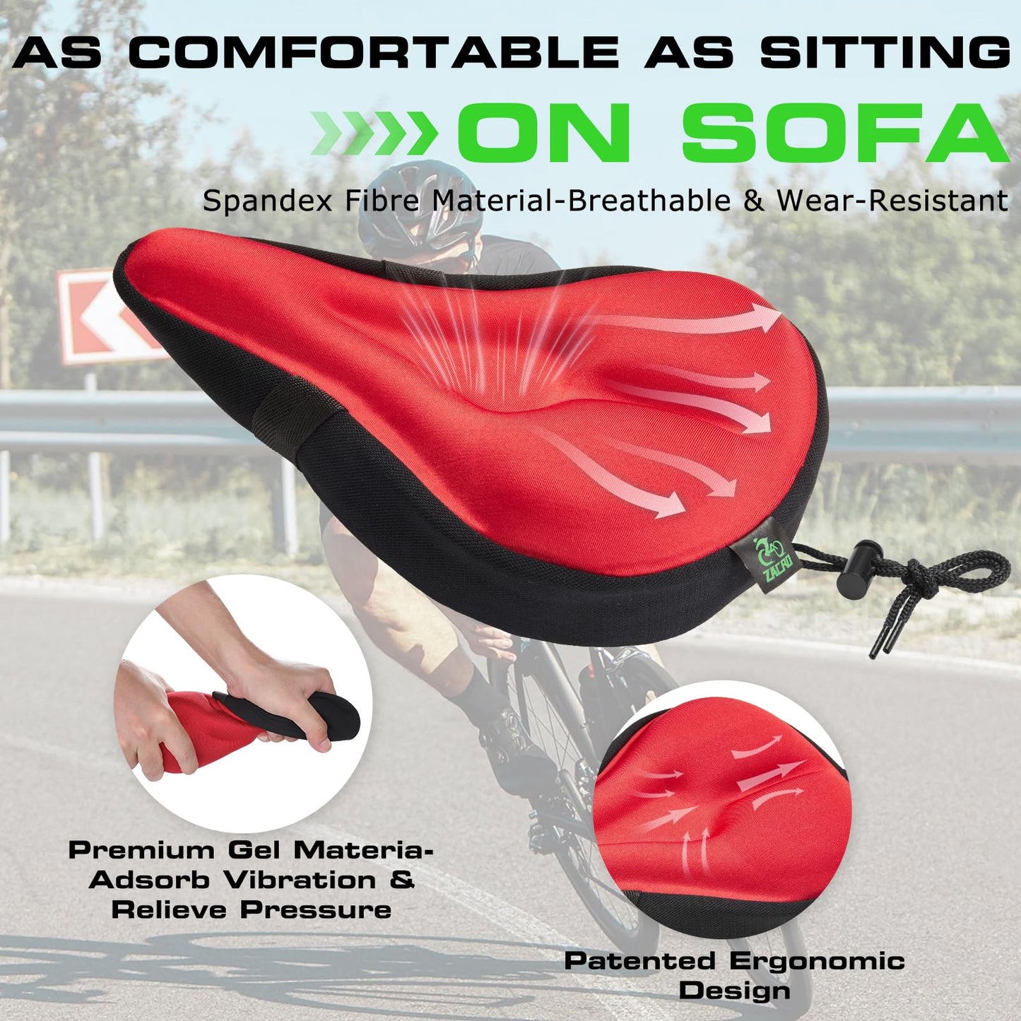 Zacro Bike Seat Cushion - Padded Gel Bike Seat Cover for Men & Womens Comfort, Compatible with Peloton, Stationary Exercise or Cruiser Bicycle Seats, 11 x 7 inches