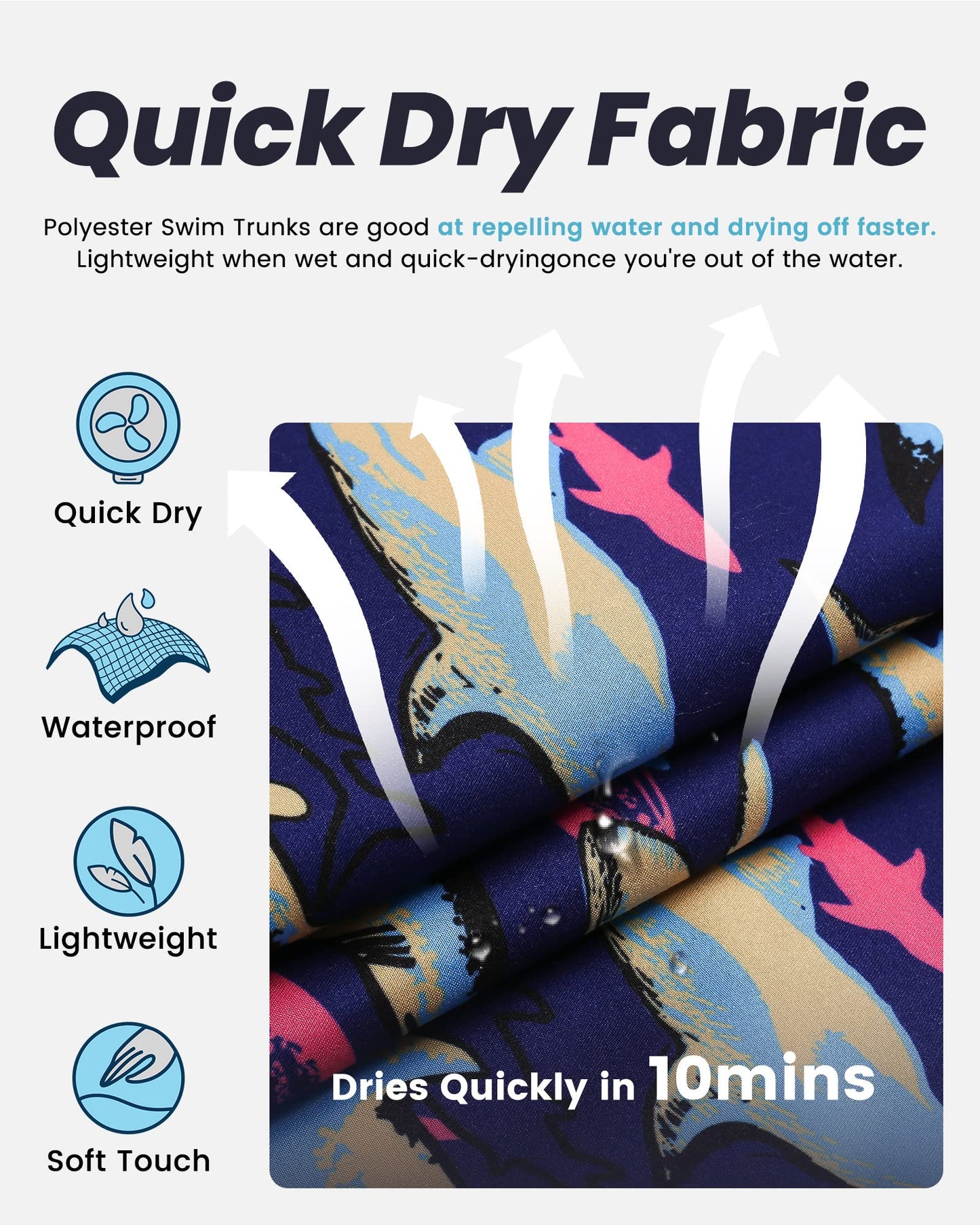 maamgic Mens Swim Trunks Quick Dry Swim Shorts with Mesh Lining Funny Swimwear Bathing Suits 7inch Colorful Shark X-Small