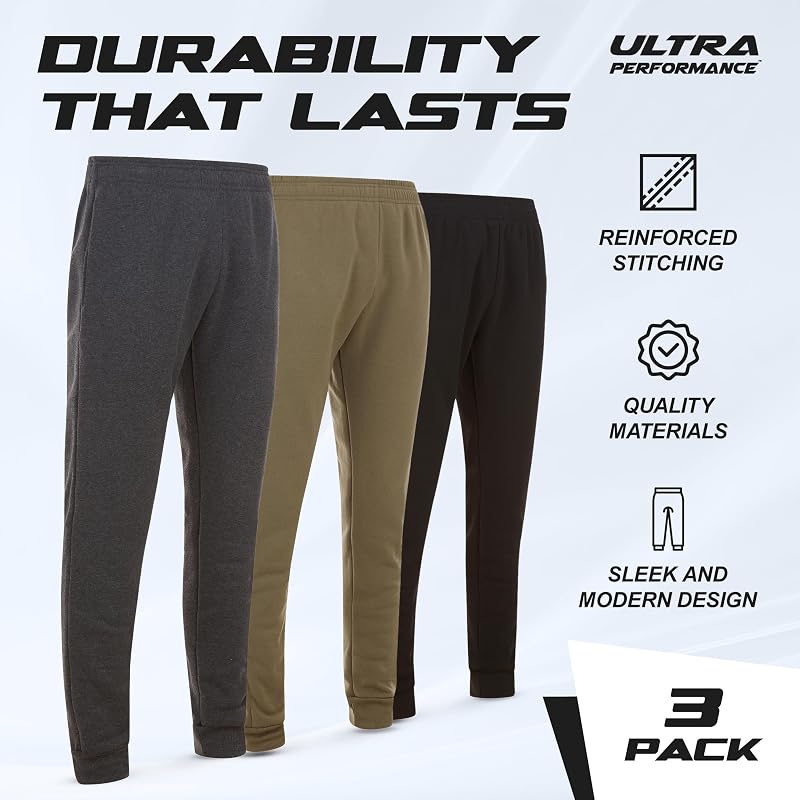 Ultra Performance Joggers for Men with Pockets - Black / Char / Dk Olive, Medium