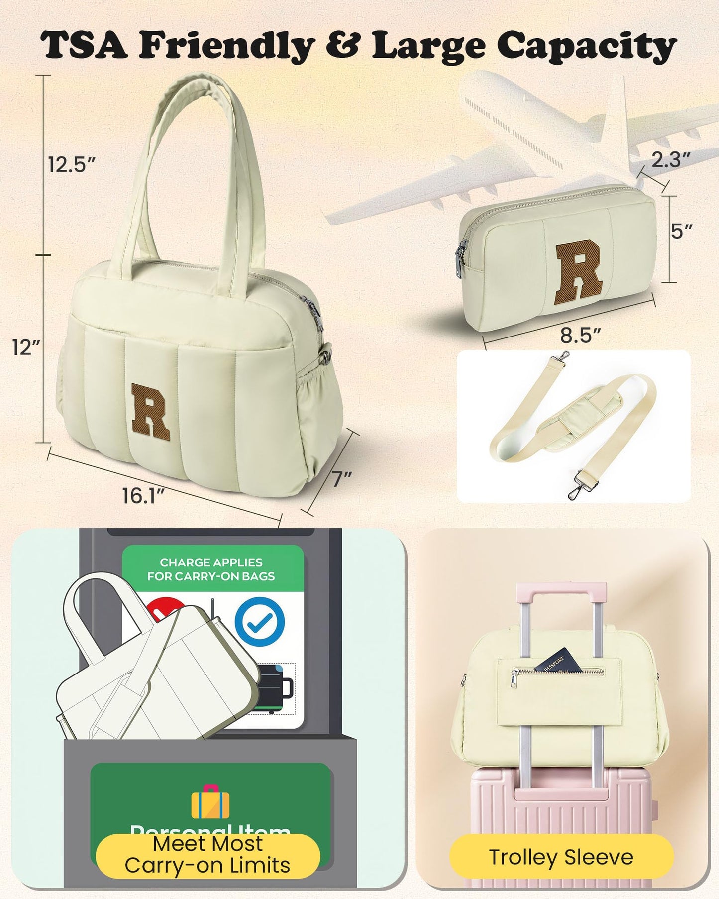 Vogewood Birthday Gifts-Duffle Bag for Travel Women, Travel Bags，Bridesmaid Gifts-Initial Overnight Bag with Wet Pocket，Lightweight Weekender Bags Personalized Gym Tote with Makeup Pouch