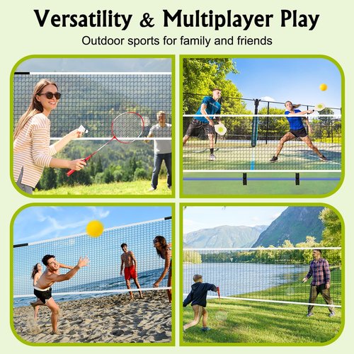 KIKILIVE Pickleball Badminton Net Set for Backyards, All-in-One Portable Volleyball Combo Set with Adjustable Net, Volleyball Pickleball Paddles & Badminton Rackets for Indoor Outdoor