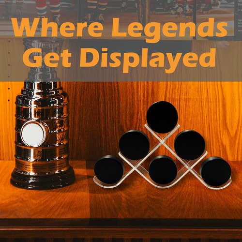 AZEZO Hockey Puck Display Holder Stand for Autographed Collectibles and Hockey Puck Display Case – Acrylic Clear Look, Hockey Sticks Cross-Shaped Design, Memorabilia Showcase for Collectors