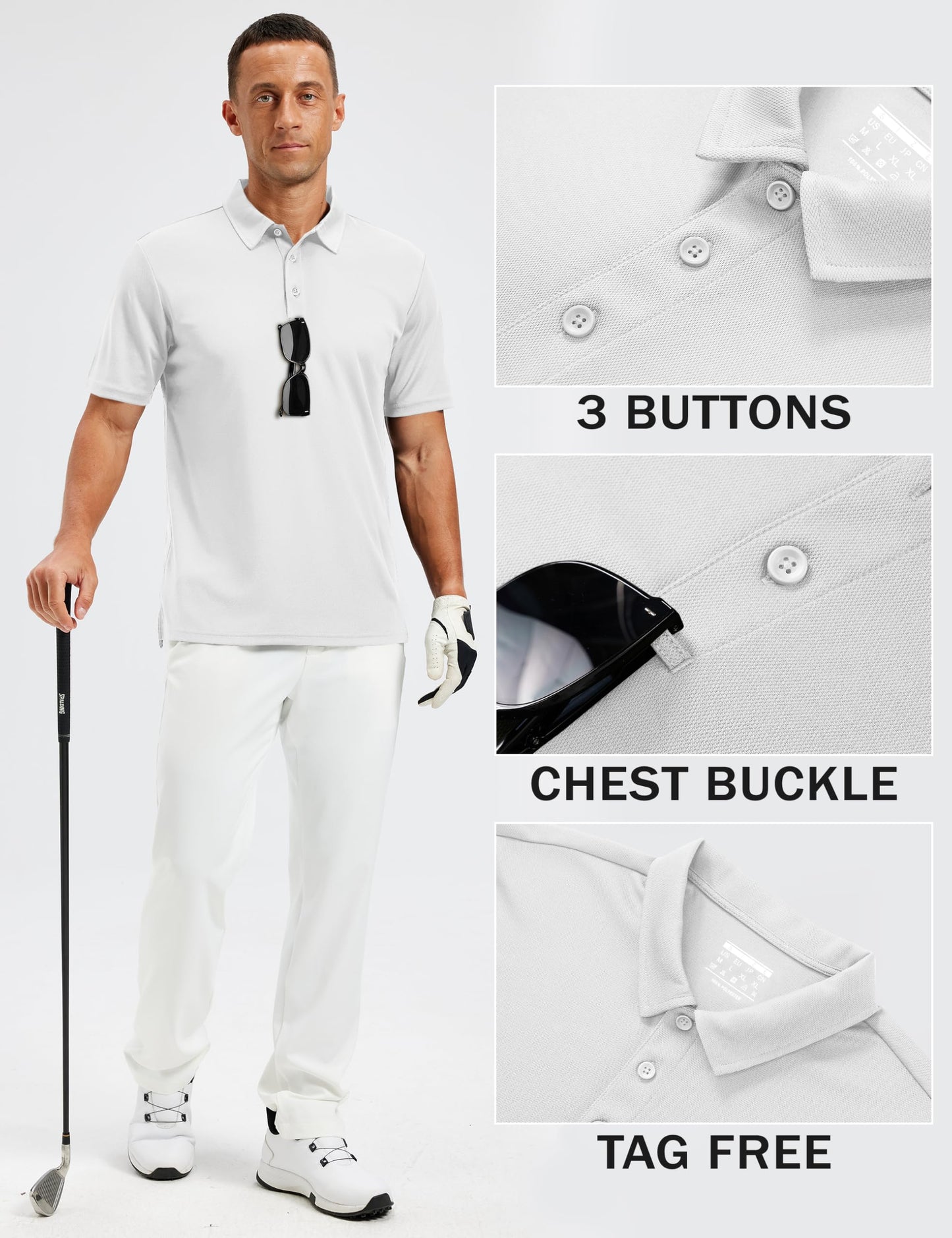 TACVASEN Mens Polo Shirts Short Sleeve Dry Fit Performance Breathable Golf Shirt with Collar Tennis Casual Business Work White, XL