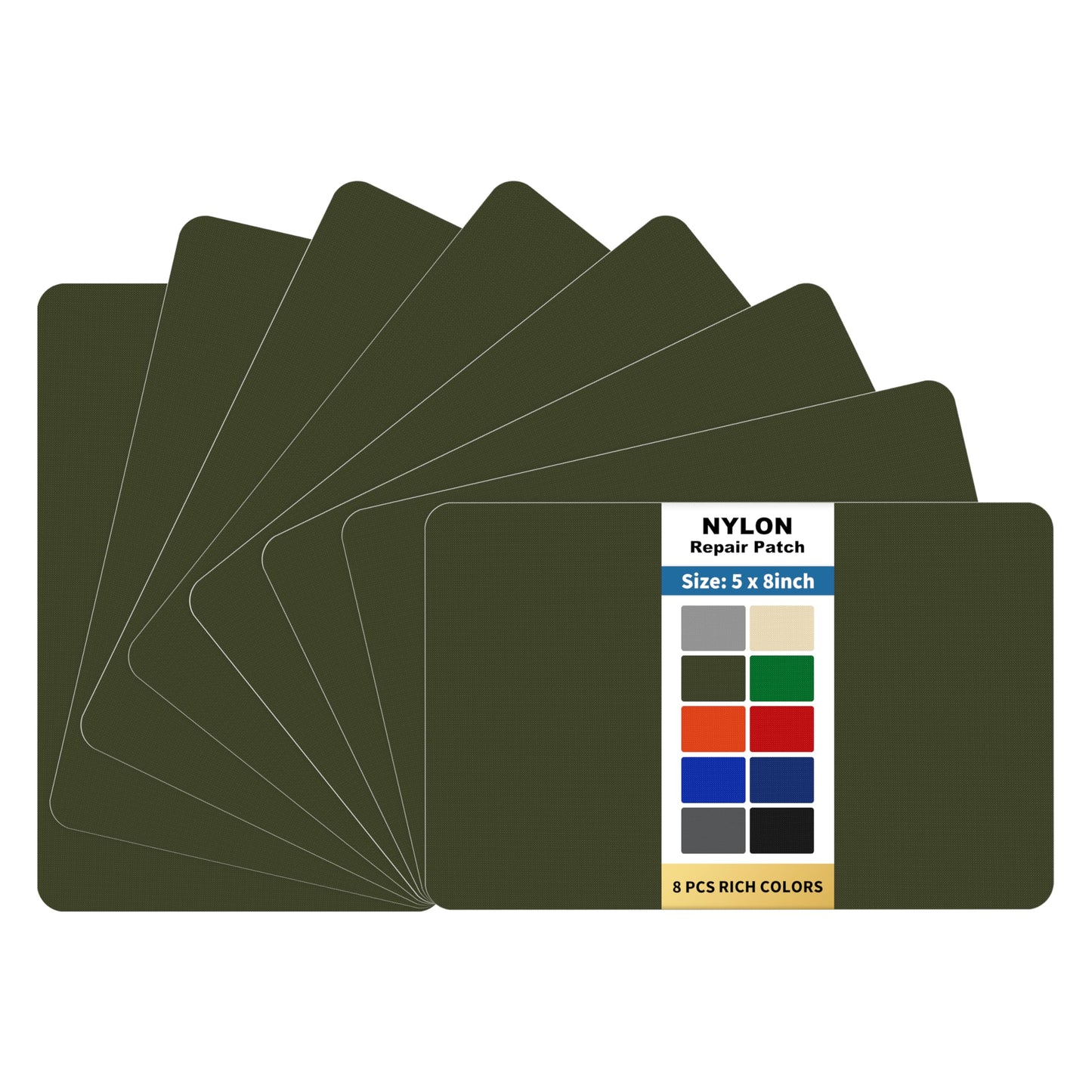 KING MOUNTAIN Self Adhesive Nylon Fabric Repair Patch, 5×8 Inches 8 Pcs, Quick Down Jacket Repair Patch, Waterproof Outdoor Gear Patch Kit for Tent,Backpacks,Umbrella, Gloves(Army Green)