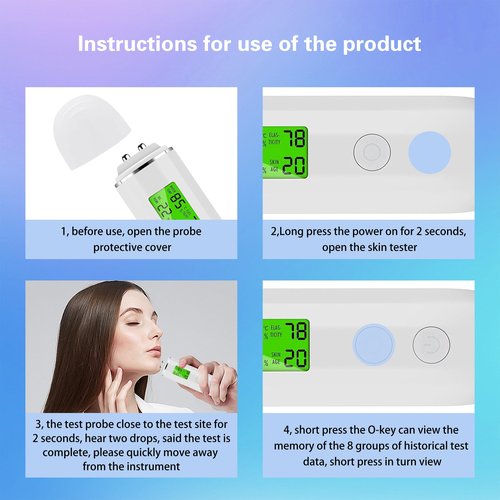 Facial Moisture Tester,Skin Hydration Tester Analyzer Machine Professional, Digital Skin Oil Sensor, Skin Analyzer Tester Water Oil Monitor LCD Display Monitoring Meter for Face and Body