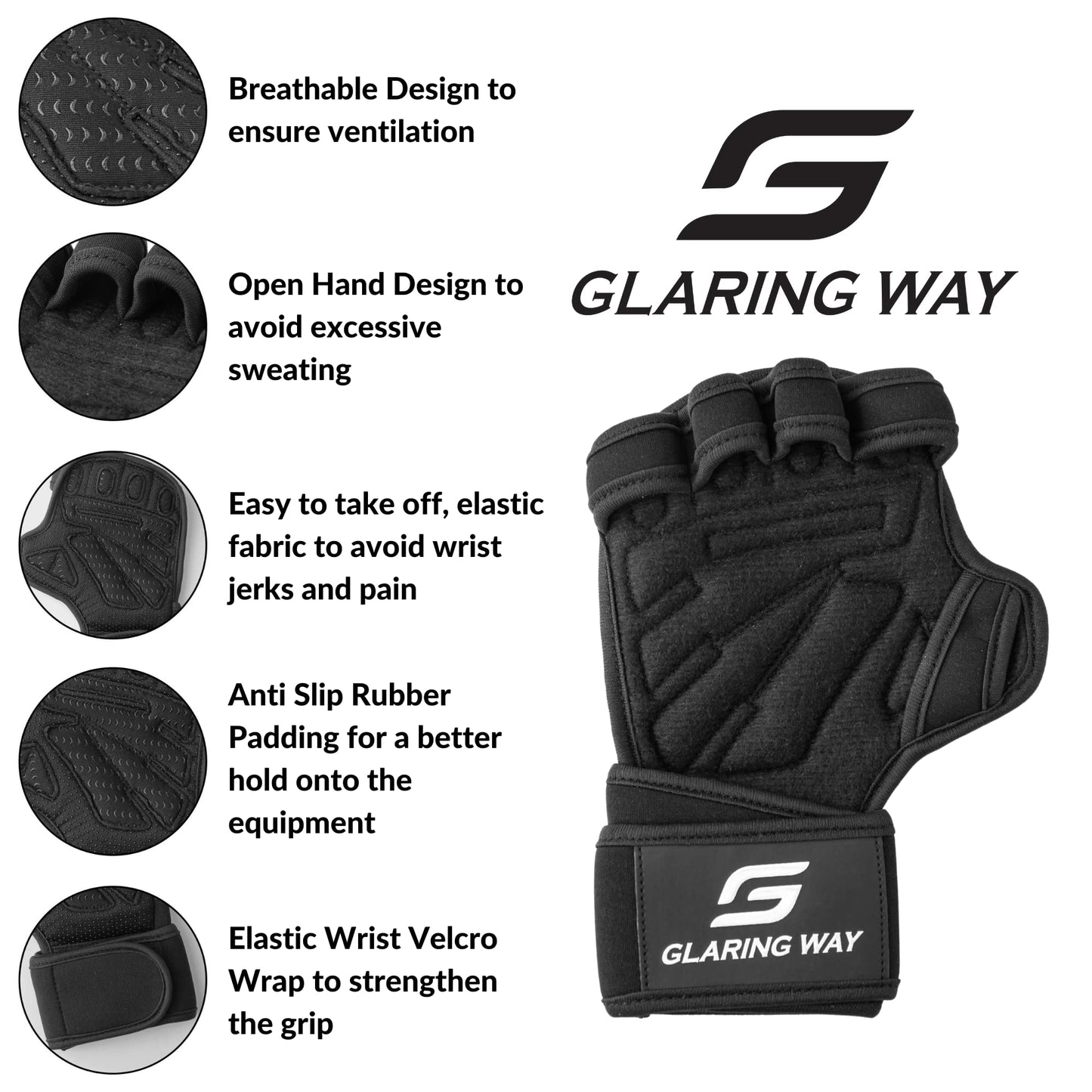 Ventilated Weight Lifting Gloves for Men & Women with Wrist Wrap Support – Neoprene Padded Workout Gym Gloves with Full Palm Protection, Strong Grip for Fitness, Training & CrossFit (Black, Large)