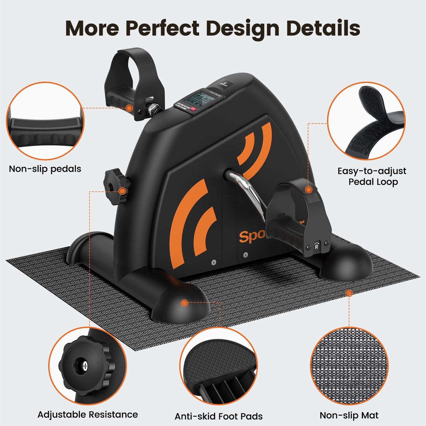 Sportneer Under Desk Bike Pedal Exerciser: Mini Exercise Bike Portable Peddler Sitting for Seniors with LCD Display Arm & Leg Bike Pedals Exerciser with Anti-Skid Mat for Home Office Black Orange