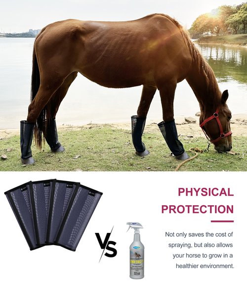 Gydoty Pony Fly Boots Set of 4 - Upgrade Mesh Horse Leggins with Leather Frame, Donkey Leg Fly Protection (Small, Blue)