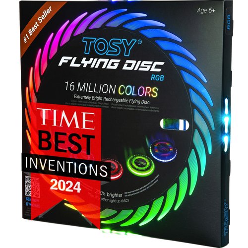 TOSY Flying Disc - 16 Million Color RGB or 36 LEDs, Extremely Bright, Smart Modes, Auto Light Up, Rechargeable, Easter, Birthday & Camping Gift for Men/Boys/Girls/Teens/Kids, 175g
