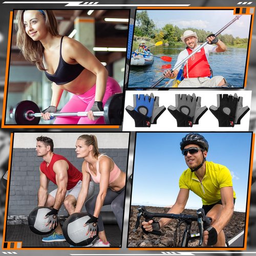 Fourluoo 3 Pack Breathable Workout Gloves Weight Lifting Gloves for Men and Women Full Palm Protection, Grip for Gym, Cycling, Exercise, Pull-ups, Climbing, Rowing, and Fitness Training(Dark Style)