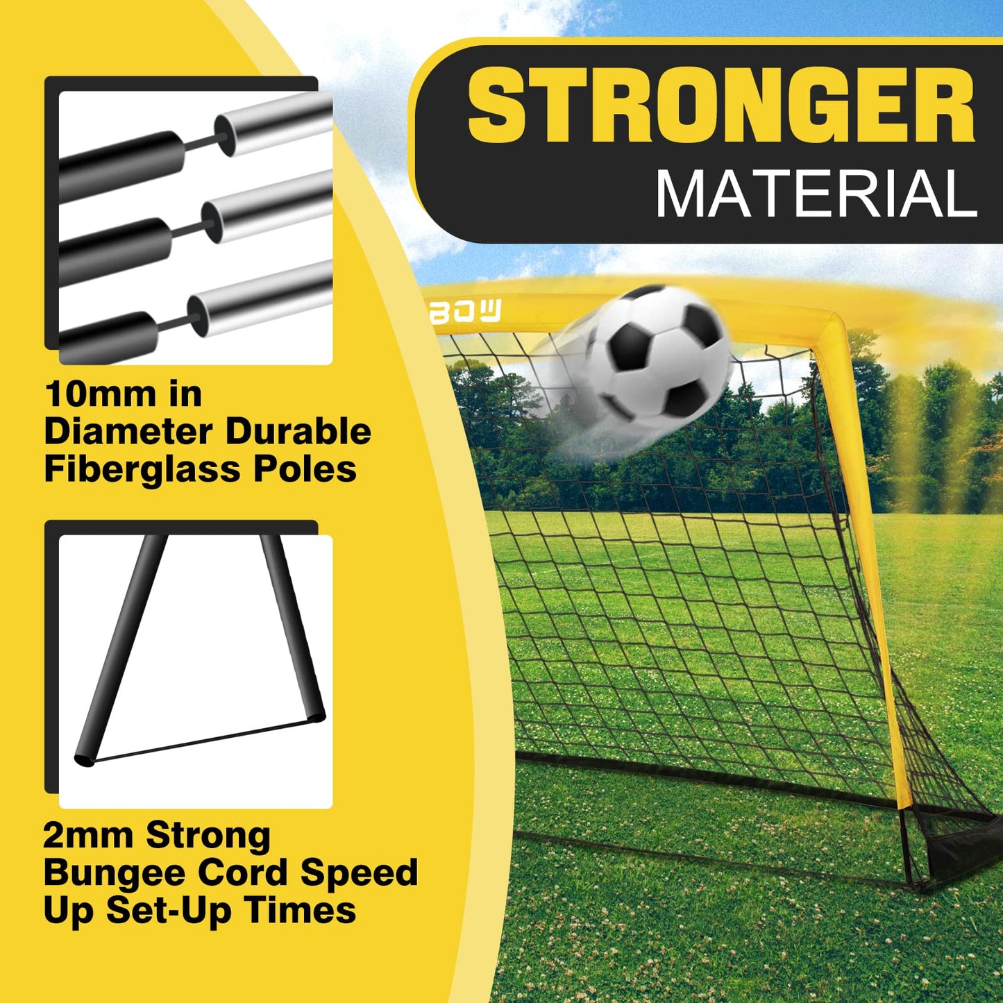 RUNBOW 6x4 ft Portable Kids Soccer Goal for Backyard Practice Soccer Net with Carry Bag (6x4 FT, 2 Pack, Yellow)
