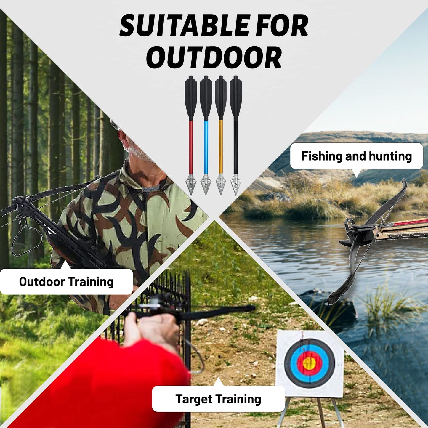 OBTOUTDOOR 6.7 Inch Mini Crossbow Bolts Aluminium Shafts Arrows with Replaceable Steel Tips Crossbow Pistol Arrows for Target Practicing Shooting and Small Hunting 12/24 Pcs (Blue and Red)