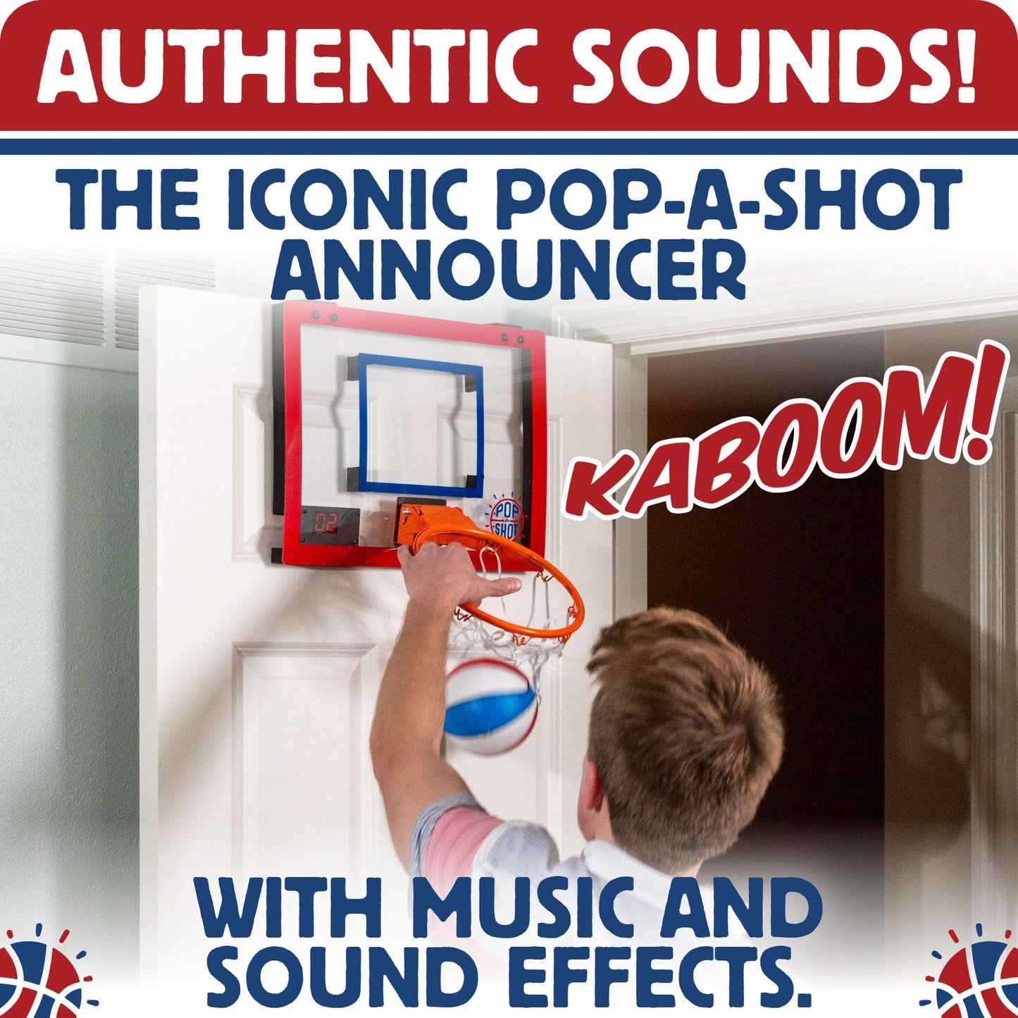Pop-A-Shot Super Slam Over The Door Mini Basketball Hoop for Adults | 2 Included Basketballs and Pump | Built for Dunks | Breakaway Rim | Shatter Resistant Backboard | 17x12.5 Inches