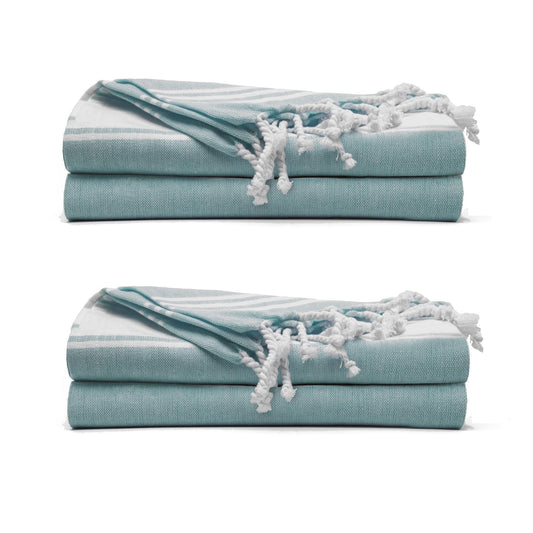 9Threads Cotton Turkish Beach Towel with Towels Oversized 36"x72" Pool Absorbent Extra Large Quick Dry Sand Travel Towel (Green, 4 Pack)