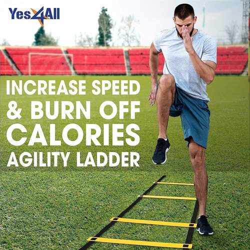 Yes4All Speed Agility Ladder Training Equipment – 8 Rungs Yellow, Suit for Soccer, Sports, Footwork & Fitness Exercises, with Included Carry Bag