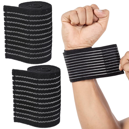 2 Pack High Elastic Wrist Support Wraps – Compression Bandage for Carpal Tunnel, Weightlifting & Sports – Breathable Soft Black Straps for Preventing Sports Injuries & Wrist Stability