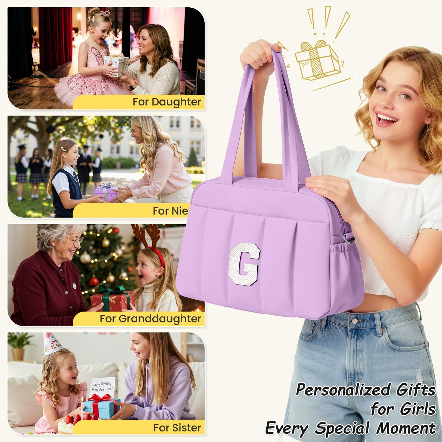 Vogewood Gifts for Teenage Girls-Gifts for Women Unique Initial Duffle Bag, Carry On Bags，Overnight Bag with Wet Pocket，Lightweight Travel Bags Personalized Gym Tote with Makeup Pouch