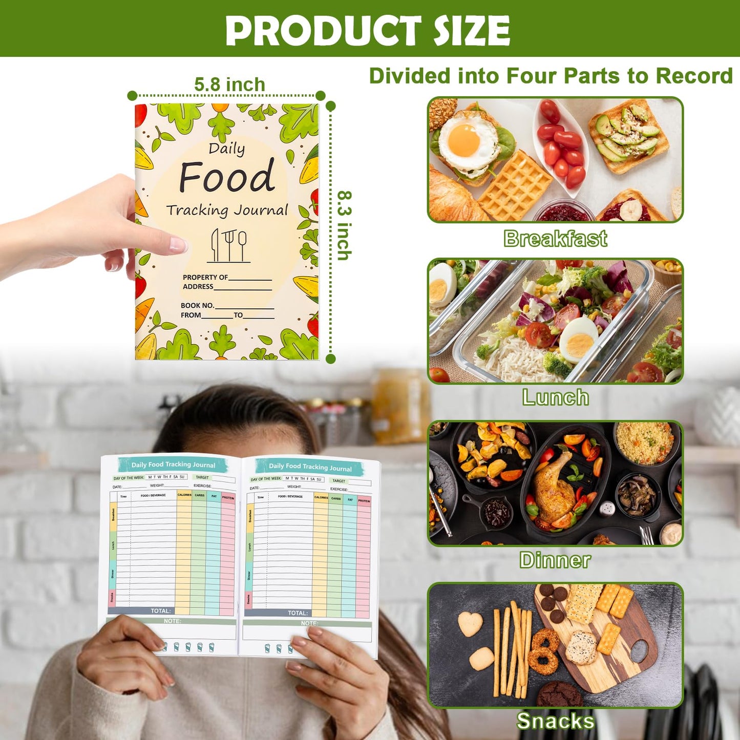 1 Pcs Food Journal Diary 5.8×8.3 inch Food Tracker Journal Daily Calorie Counter Book with Breakfast Lunch Dinner Calorie and Snack Sections for Nutrition Tracker Book
