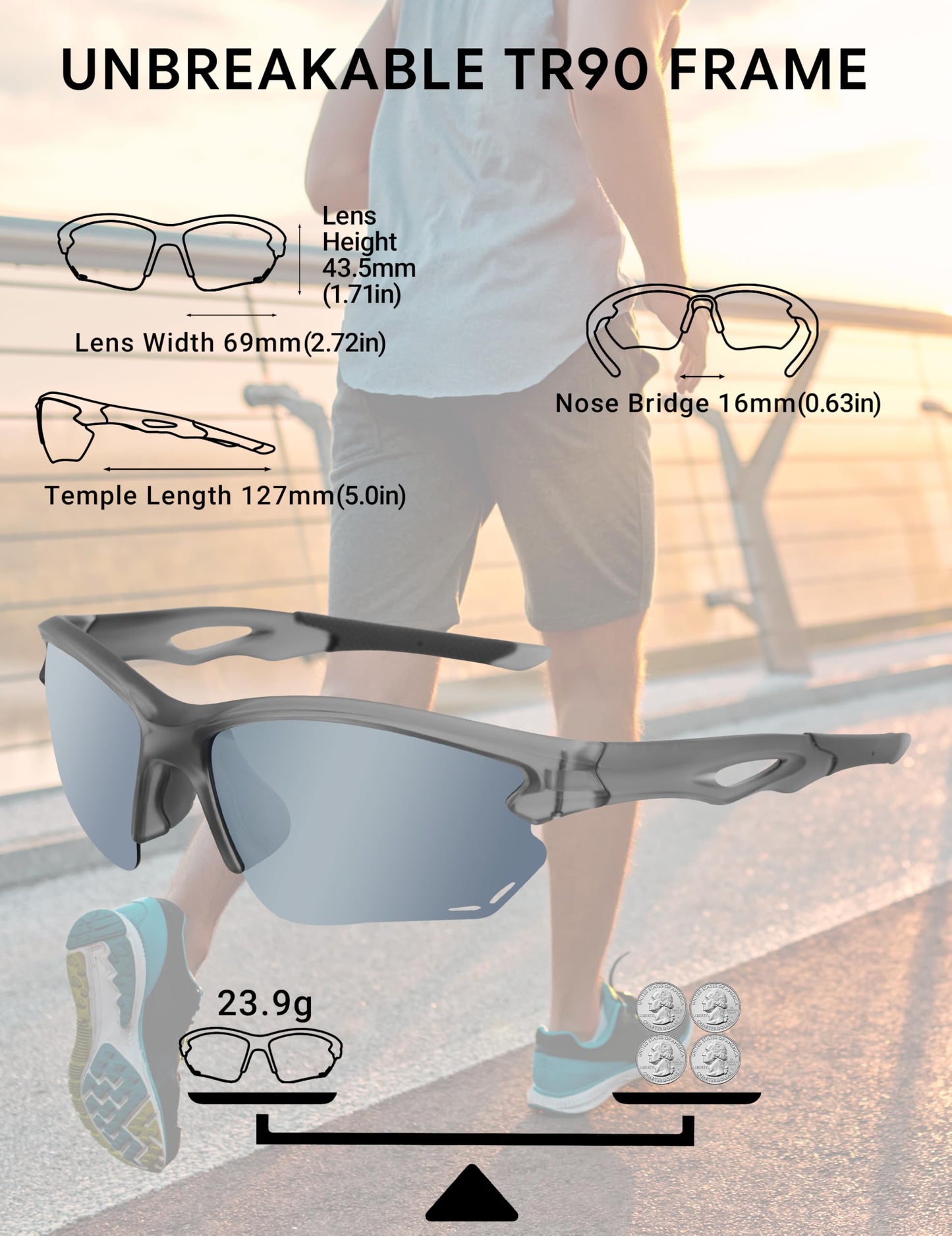 BIRCEN Polarized Sunglasses for Men: TR90 UV Protection Sunglasses Lightweight Sport Shades for Fishing Golf Trip
