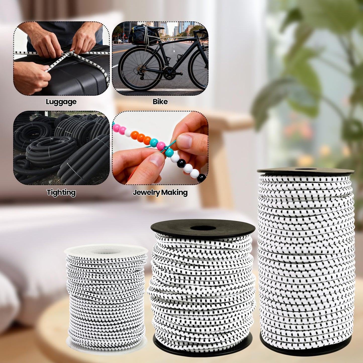 Bungee Cord Roll 3/32 Inch x 100 Feet, White Black Heavy Duty Elastic Shock Cord Nylon Stretch String Kayak Bungee Rope for Luggage, Camping, Kayak, Tent Pole, Tie Downs (3/32" x 100ft)