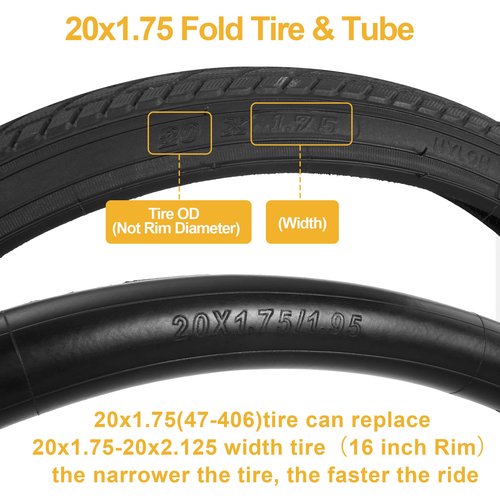 RUHUO 2Sets 20x1.75 Street Tires and Tubes, Puncture Resistant Folding Bike Tire Sets 47-406 Compatible with Road Bike Street Bicycle E-Bike Wheelchair Directional Tread Low Resistance