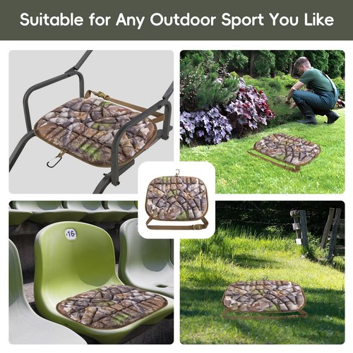 BLISSWILL Hunting seat Cushion，Stadium Cushion，100% Memory Foam Silent Lightweight for Camping, Hunting, Fishing，Camping，Outdoor（Super Camo-Timber）
