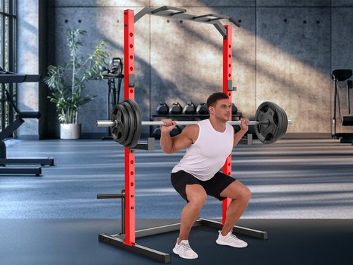 Adjustable Power Rack Squat Stand for Home Gym Equipment, Power Cage with 2 Pull Up Bars, 13-Level Strength Training Exercise Equipment Smith Machine with Heavy-Duty Steel Frame for Bench Press