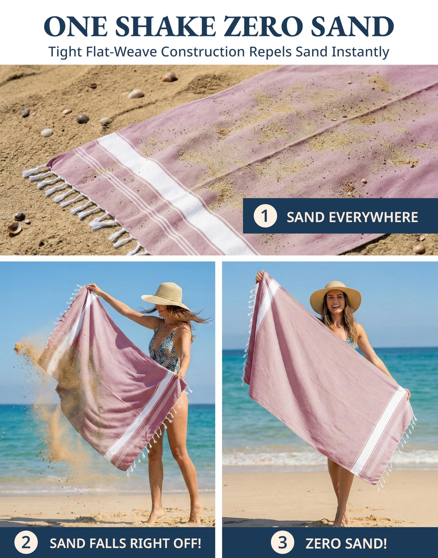 LANE LINEN Beach Towel Set of 4, Turkish Beach Towel Set, Pre-Washed Pool Towels, Quick Dry Travel Beach Towel, Extra Large Beach Towels Oversized, 39"x71" - Cashmere Rose