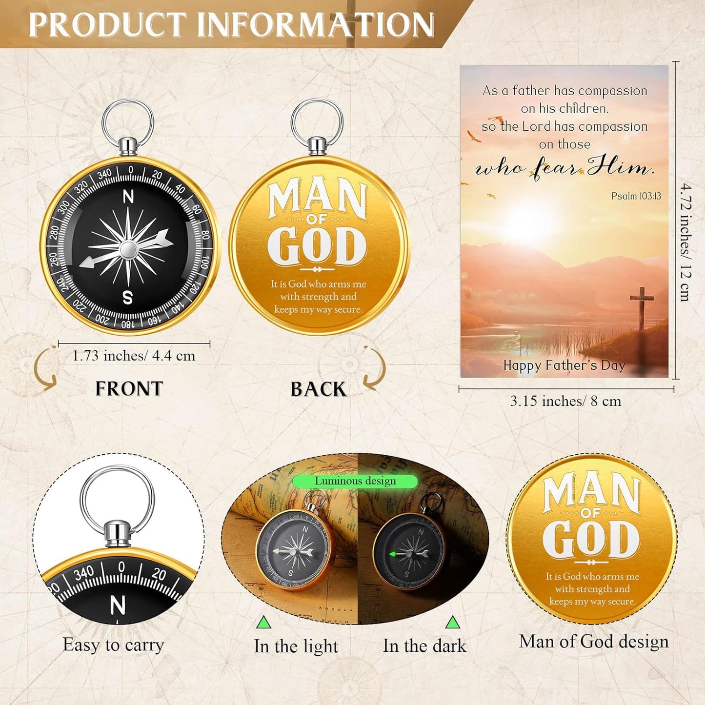 20 Sets Compass Bulk Father Bible Verse Mini Compass Man of God Religious Cards Christian Cards and OPP Bags for Dad Pastors Gifts Church Nautical Travel Themed Party Decor