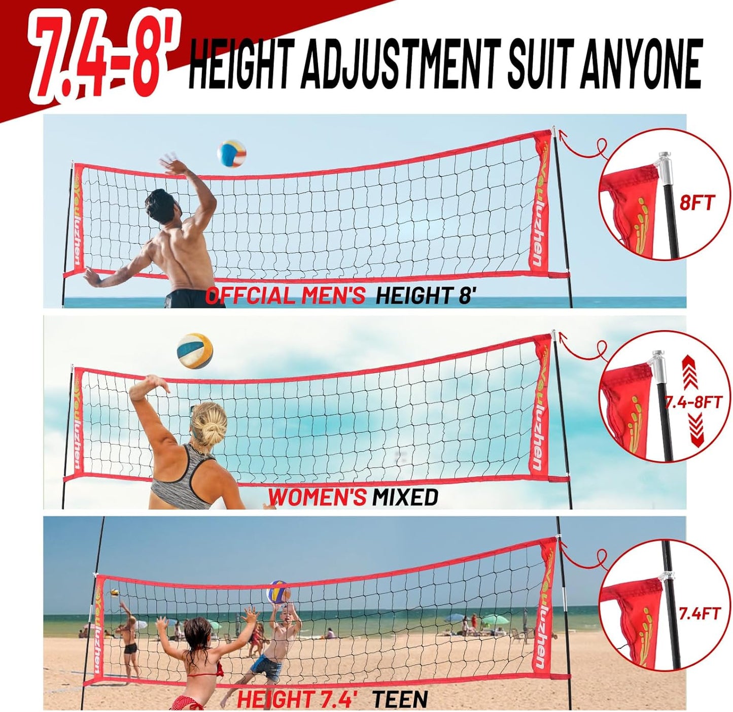 12FT Portable Volleyball Net for Backyard - Freestanding Beach Volley Ball Set Height Adjustable with Carry Bag, Outdoor/Indoor Practice Nets Training Equipment for Hitting or Serving Drills