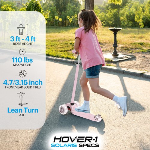 Hover-1 Solaris Kick Scooter with Multicolor Wheel Lights, 4.5??Front Wheels, Rear Foot Brake, and 110 Pound Weight Capacity