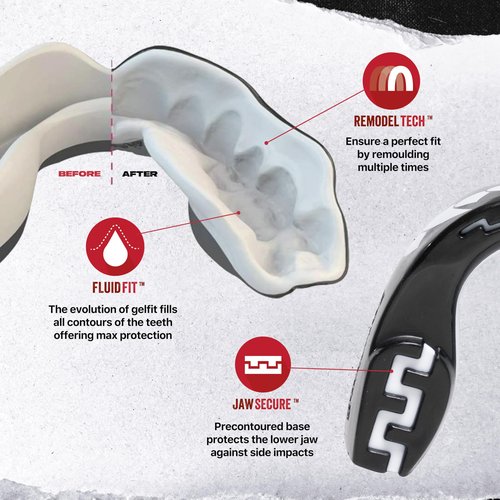 SAFEJAWZ Mouthguard Slim Fit, Adults and Junior Mouth Guard with Case for Boxing, Basketball, Lacrosse, Football, MMA, Martial Arts, Hockey and All Contact Sports (Adults 12+ Years, Black Fangz)
