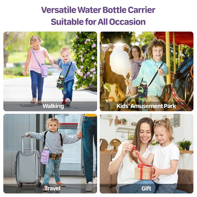 Water Bottle Holder for Kids - Adjustable Strap Carrier with Mermaid Purple Variation