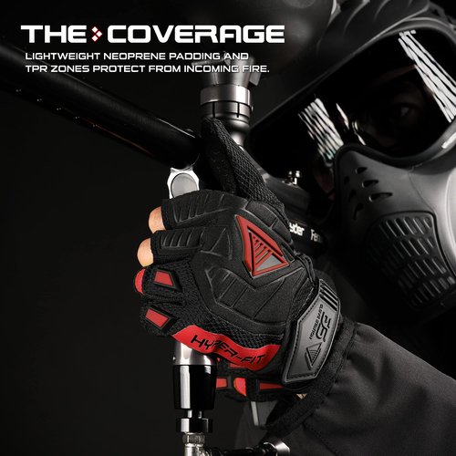 Glove Station Hyper-Fit Tactical Shooting & Work Gloves - Red, Medium - 2 Fingerless Design Paintball & Airsoft Gear for Men with Outstanding Grip for Combat, Hunting, Shooting, & Work