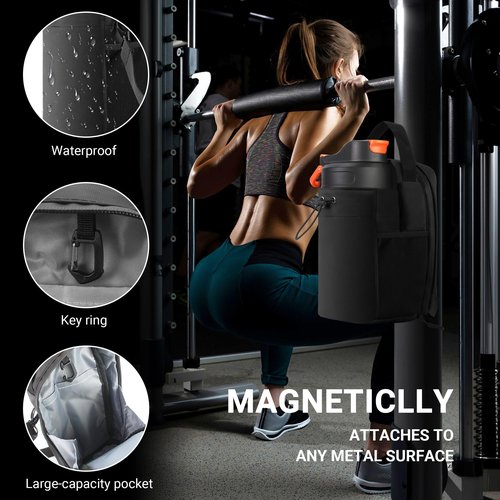 ZHXuKAiHua Magnetic Gym Bag for Men and Women, Magnetic Water Bottle Holder for Gym,Pouch Sleeve with Phone Pocket Buckle,for Fitness, Workout, Running, Travel, Sports (Black)