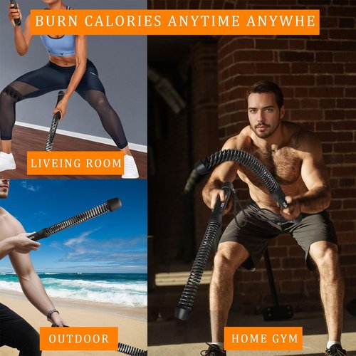 Ropeless Battle Ropes for Home Gym - Cordless Training Rope Fitness Equipment for Men & Women, Weighted Workout Ropes for HIIT, No-Jump Full-Body Exercise, Heavy Resistance & Travel-Friendly (Black)