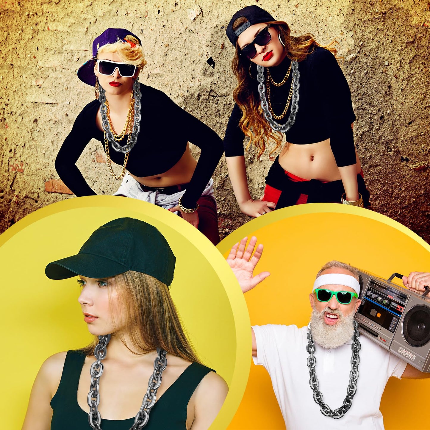 LCPQMZGH Jumbo Plastic Chain Necklace Hip Hop Rapper Gold Chain for Party Costume Accessory, 31.5Inch/35.4Inch/39.4Inch